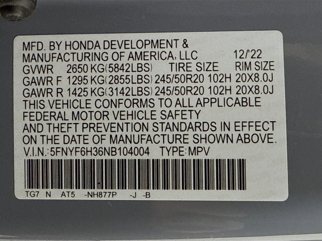 2022 Honda Pilot Sport