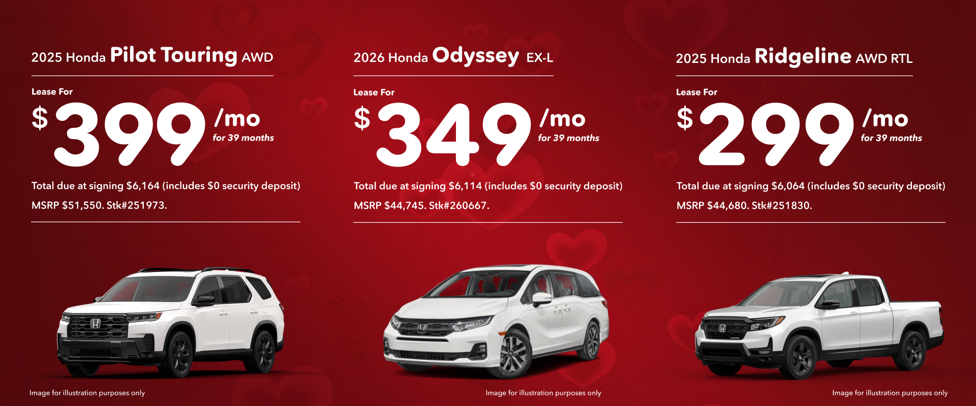 2025 Honda Ridgeline, 2026 Honda Odyssey & 2025 Honda Pilot