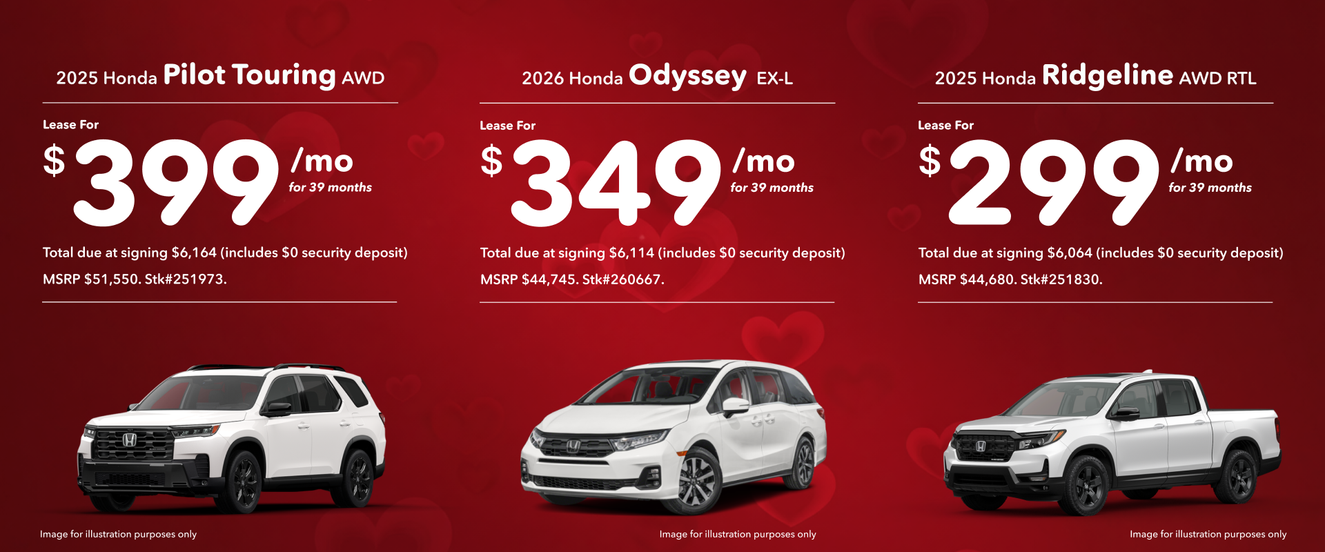 2025 Honda Ridgeline, 2026 Honda Odyssey & 2025 Honda Pilot