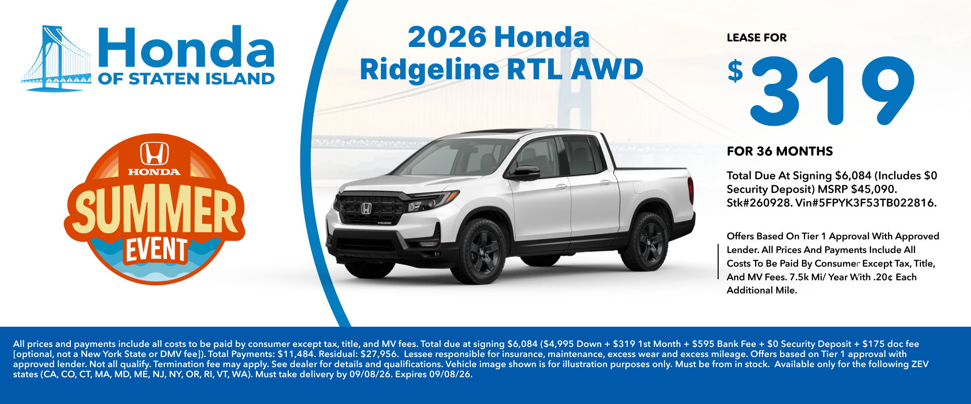 2026 Honda Ridgeline RTL AWD